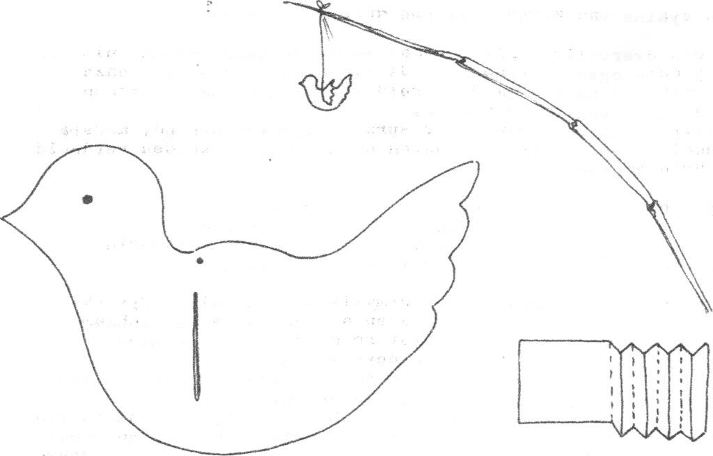 duif van papier aan een hengel